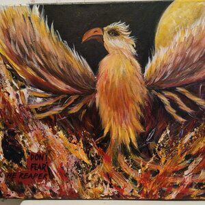 Vibrant Phoenix Art Painting On Stretched Canvas "Dont Fear The Reaper"